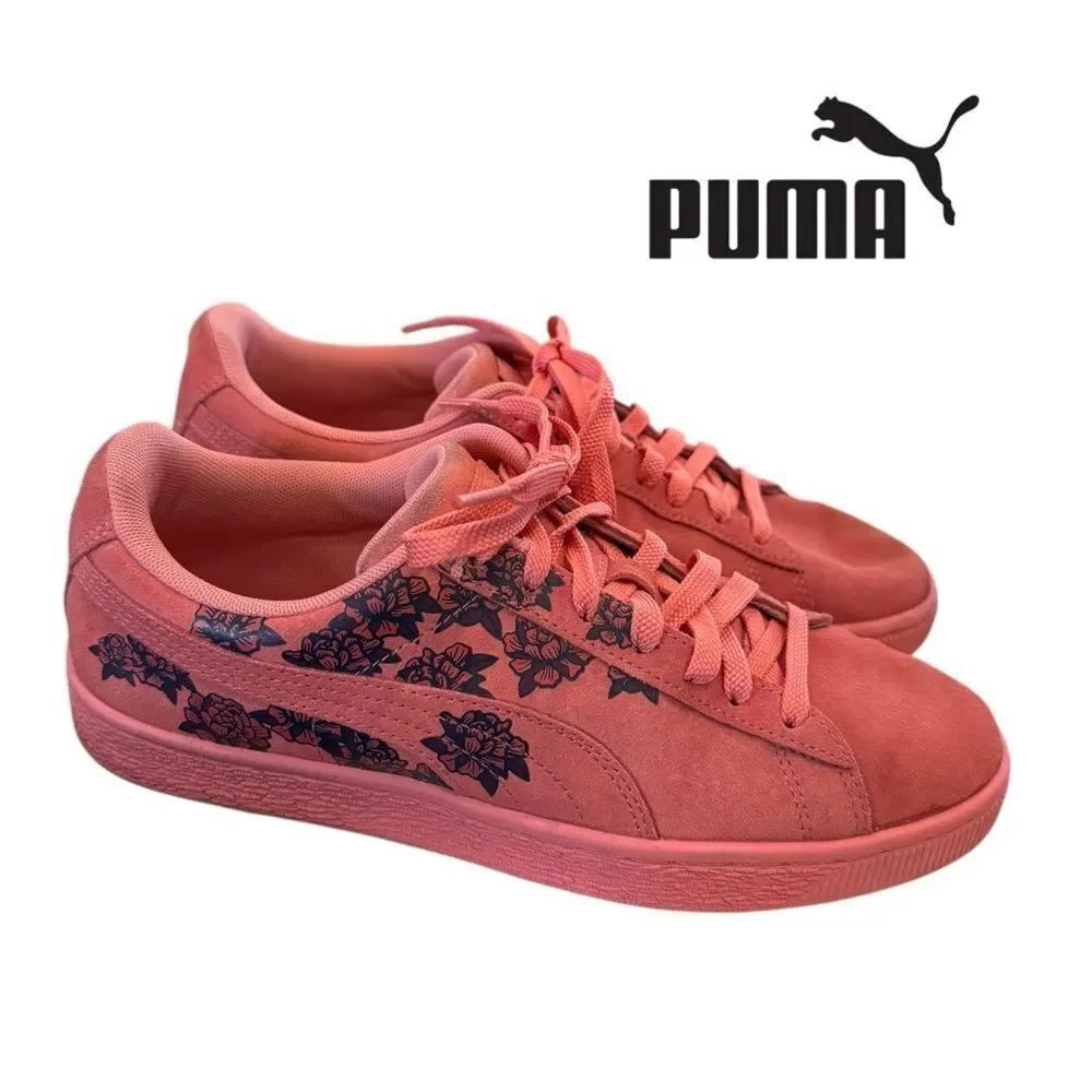 PUMA Women's Suede TOL Graphic Shell Pink Floral Sneakers 8.5